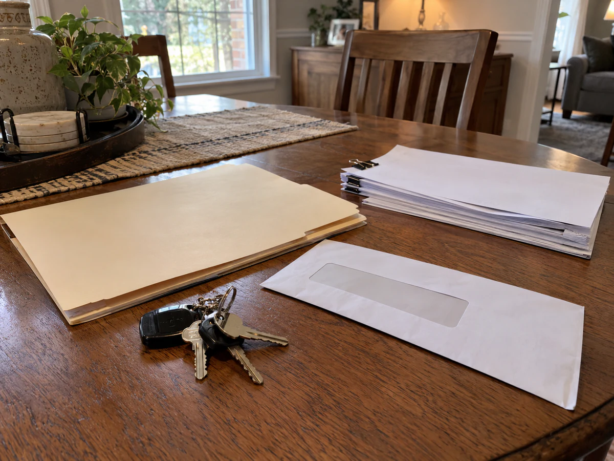 Estate documents and keys for an inherited Huntsville house
